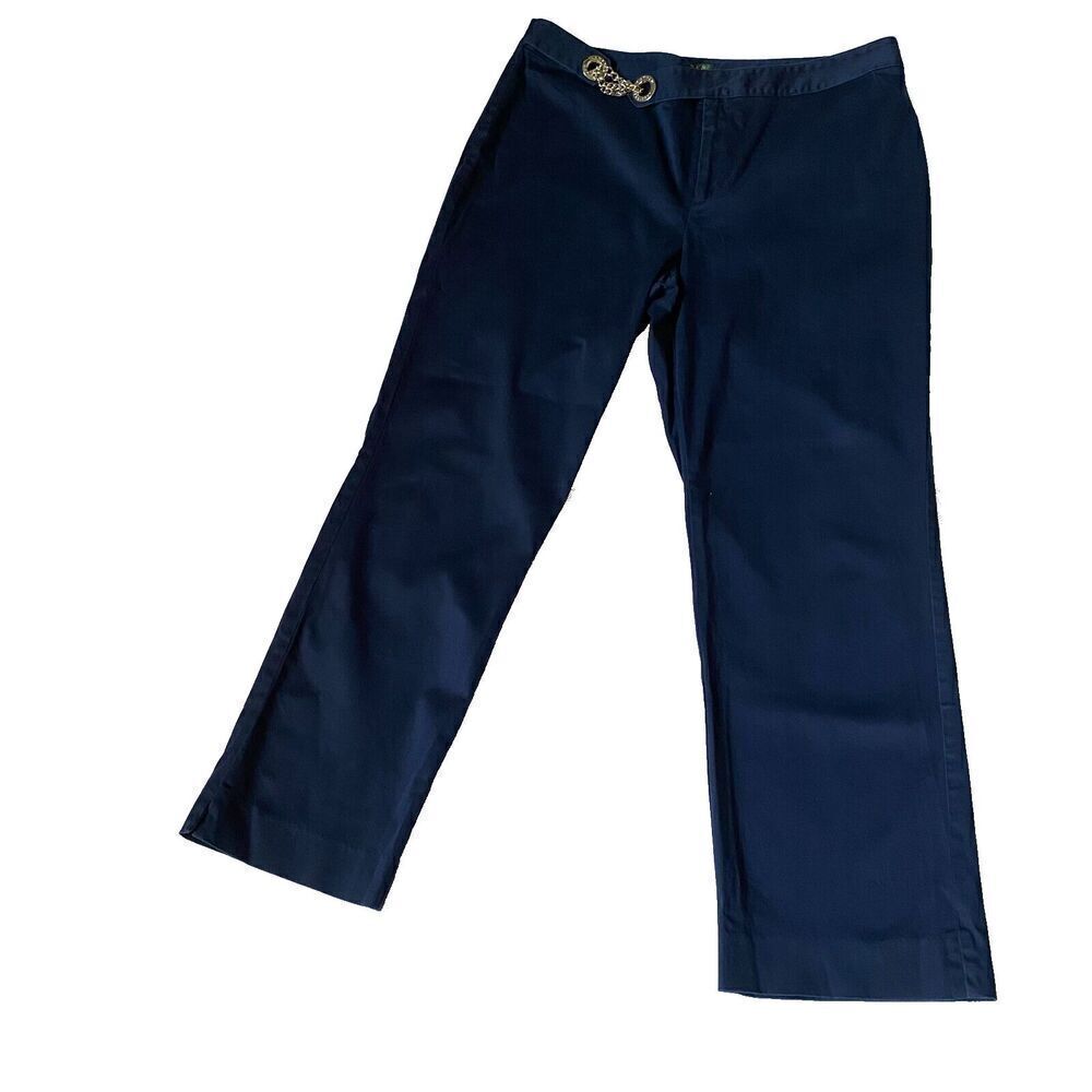 Ralph Lauren Womens Navy Blue Pant Straight Leg Cotton Stretch Size 12P Used